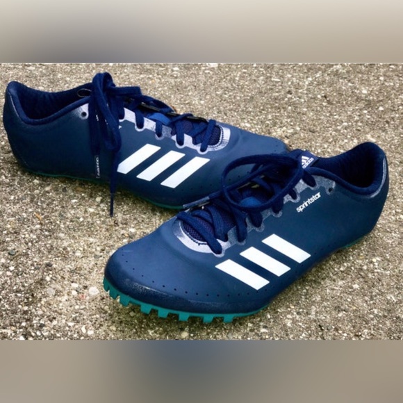 Women's 8 Navy Blue ADIDAS SPRINTSTAR Metal Running Cleats Shoes - Picture 1 of 10